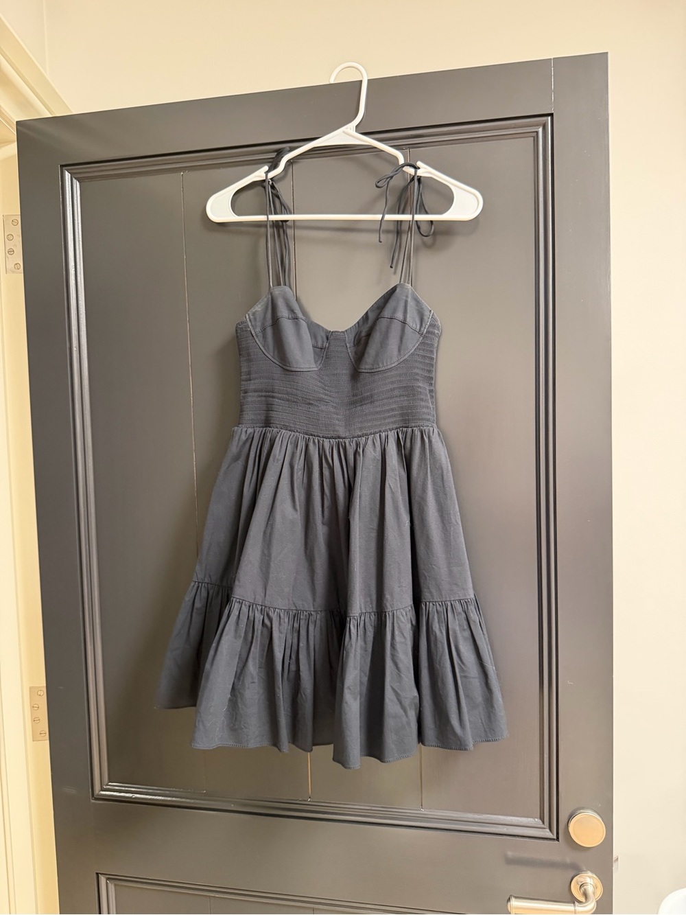 STAUD Black Tie-Shoulder Tiered Cotton Sundress